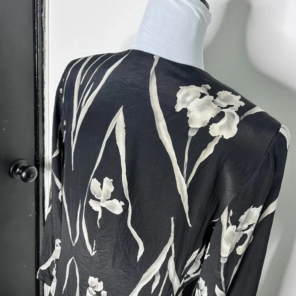 Rafaella Floral Print Black 100% Silk Blazer Size 6 - Picture 4 of 8